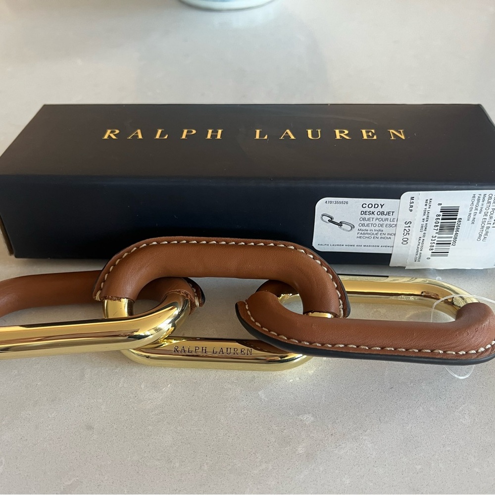 Ralph Lauren Saddle and Gold Desk Objet